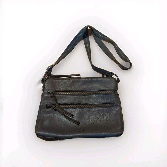 The Sak Reseda Shoulder Bag Purse Slate Gray Leather Zippers - Picture 1 of 8